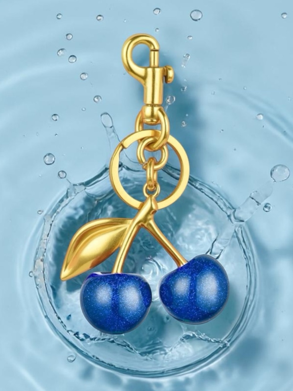 Cherry blue glitter bag charm keychain NEW